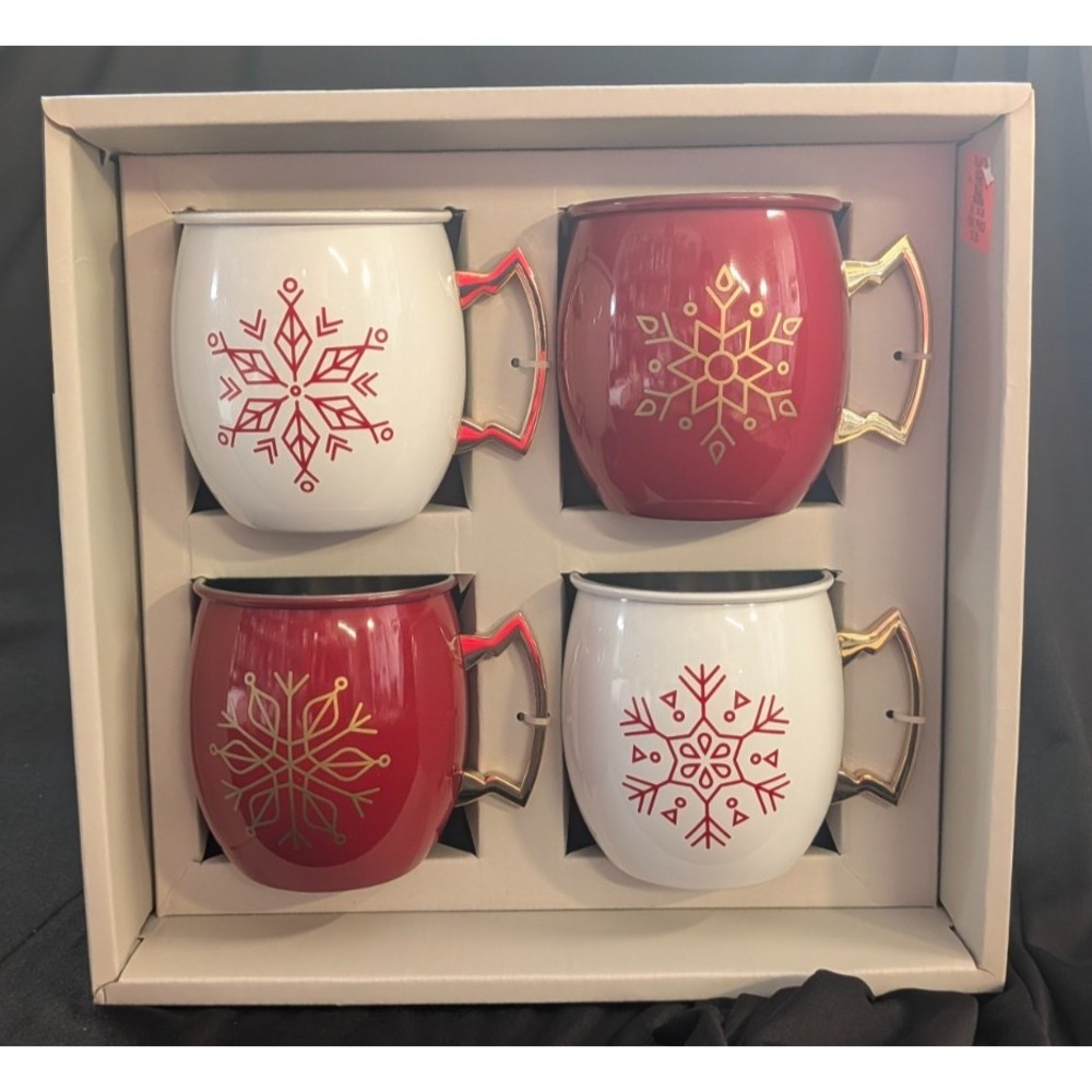 New Cambridge 4-Pack Of Holiday Design Moscow Mule Mugs, Stainless Steel